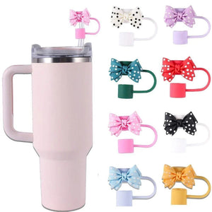 4 Pcs Polka Dot Bow Straw Toppers Set