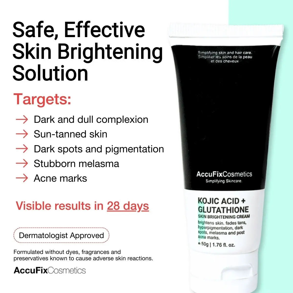 AccuFixCosmetics Kojic Acid + Glutathione Skin Brightening Cream