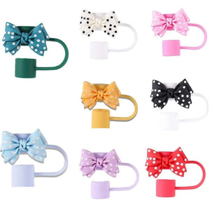 4 Pcs  Polka Dot Bow Straw Toppers Set
