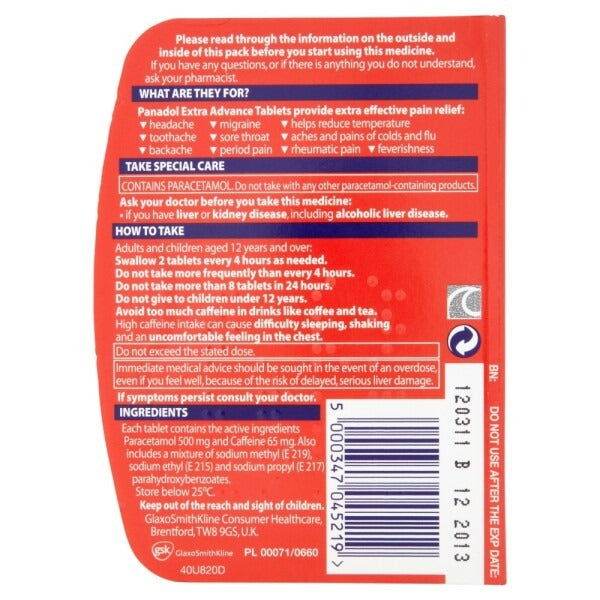 Panadol Extra Advance 500 mg/65 mg 14 Tablets UK