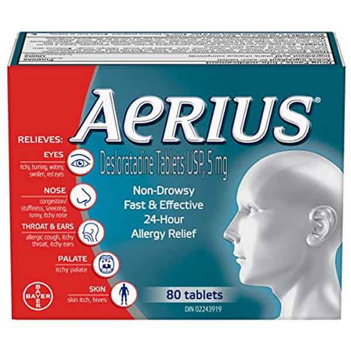 Aerius Allergy Medicine, Fast Relief, 24-Hour, Non-Drowsy, 15 Symptoms, 80 Tablets