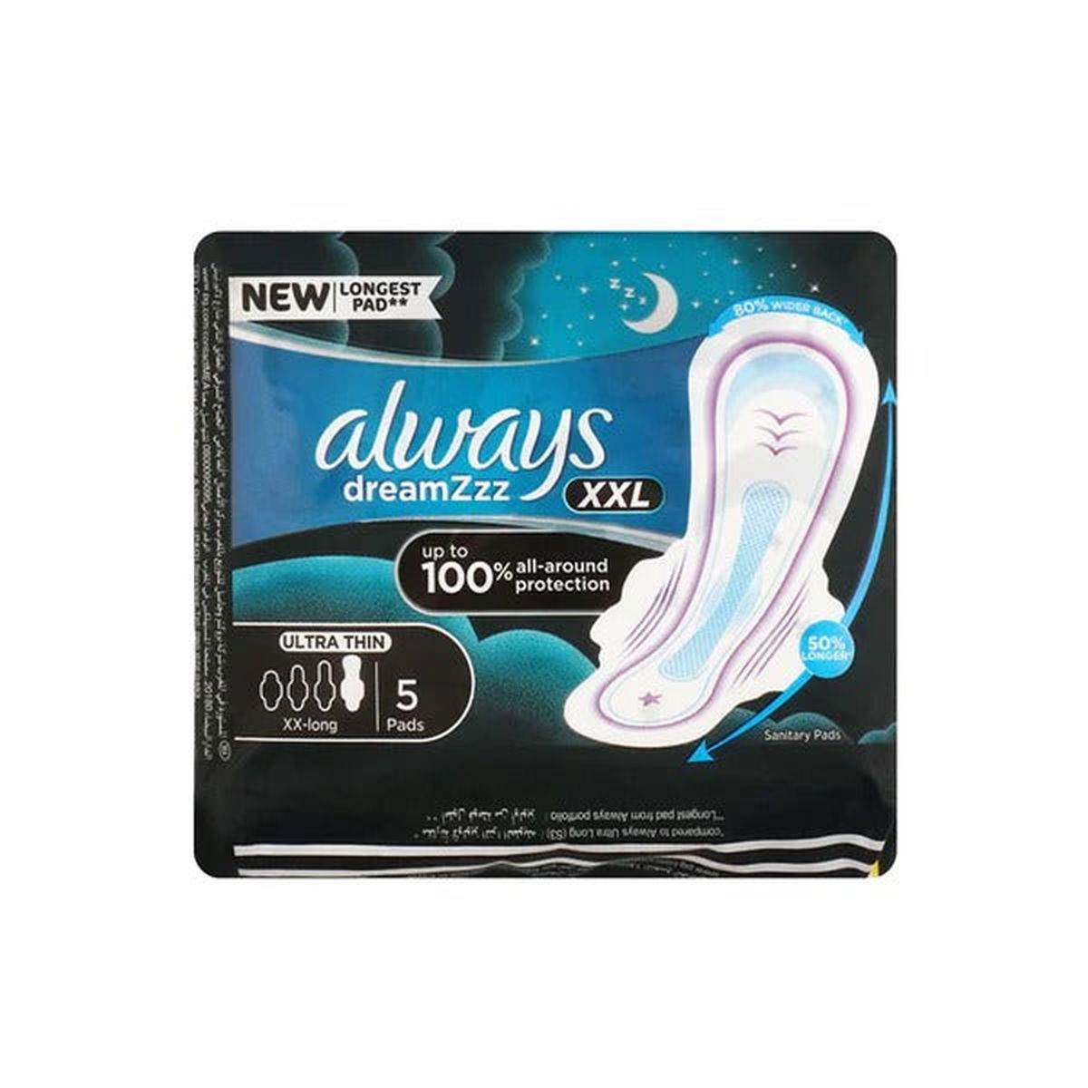 Always Dreamzzz All Night Ultra Thin (XX-Long) Sanitary Pads, 5 Ct