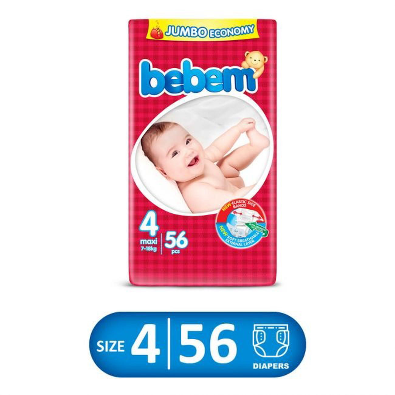 Bebem Baby Diaper Size 4 (Maxi), 56 Ct