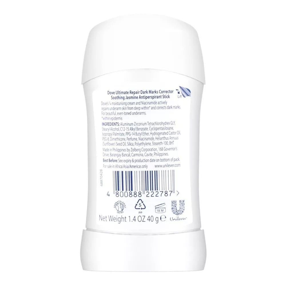 Dove Ultimate Repair 48H Anti-Perspirant Soothing Jasmine Deodorant Stick, 40g