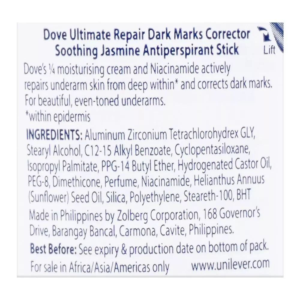 Dove Ultimate Repair 48H Anti-Perspirant Soothing Jasmine Deodorant Stick, 40g
