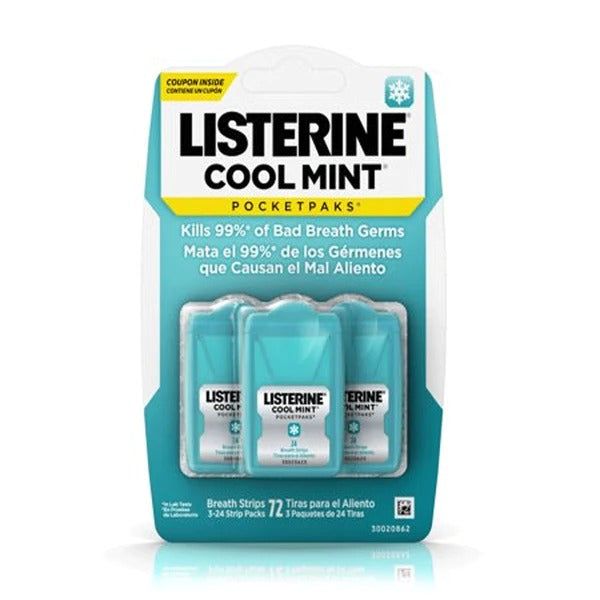 Listerine Cool Mint Pocket Paks - Pack of 24 Strips, 3 Ct