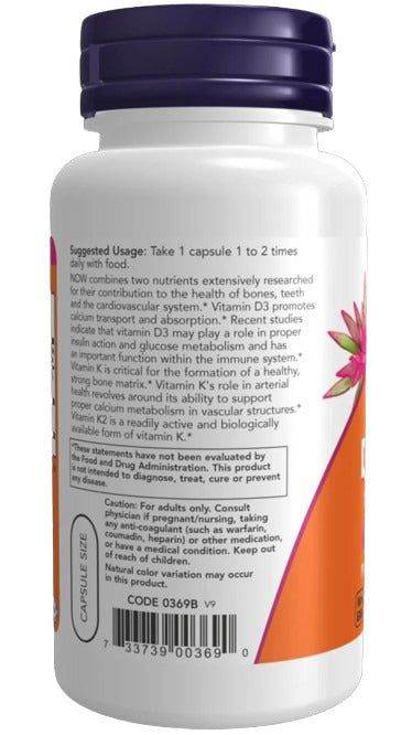 NOW Vitamin D-3 & K-2, 120 Ct