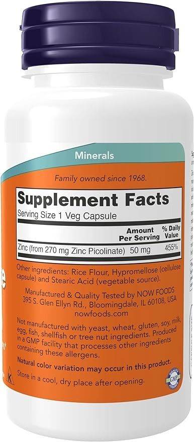 NOW Zinc Picolinate 50mg 120 Capsules
