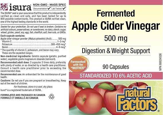 Natural Factors Fermented Apple Cider Vinegar 500mg, 90 Ct