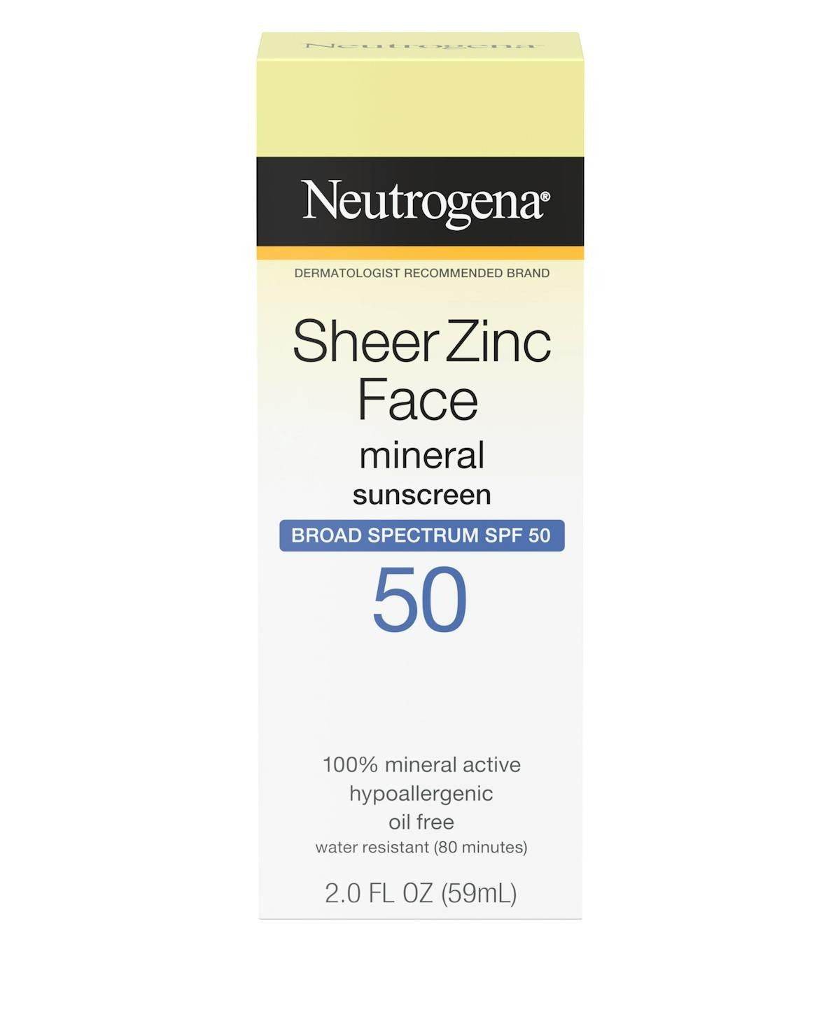 Neutrogena Sheer Zinc Face Mineral Sunscreen Broad Spectrum Spf 50 59Ml