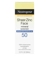 Neutrogena Sheer Zinc Face Mineral Sunscreen Broad Spectrum Spf 50 59Ml