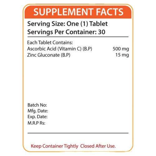 Nutrifactor Nutra-C 500mg Plus Zinc, 30 Ct