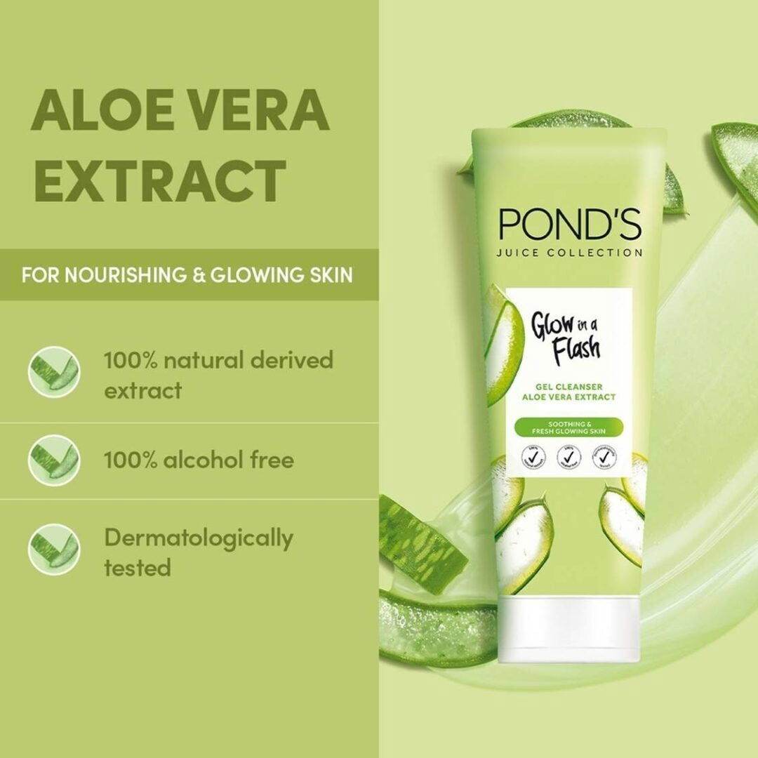 Pond's Glow in a Flash Gel Cleanser Aloe Vera Extract + Vitamin B3, 90g