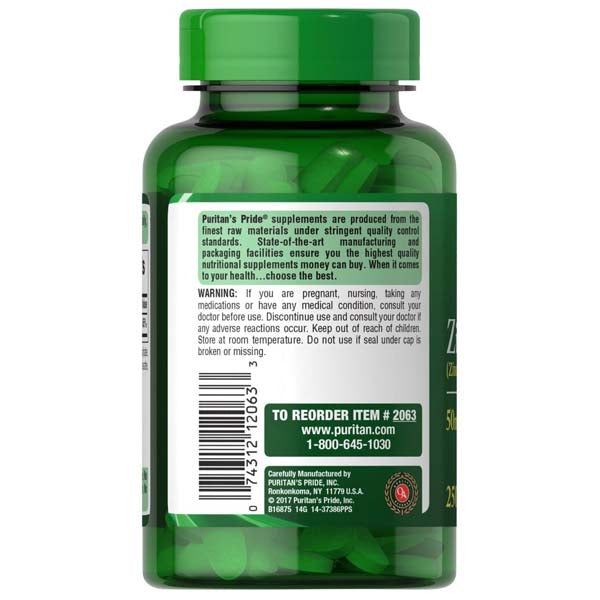 Puritan's Pride Chelated Zinc 50mg 250ct