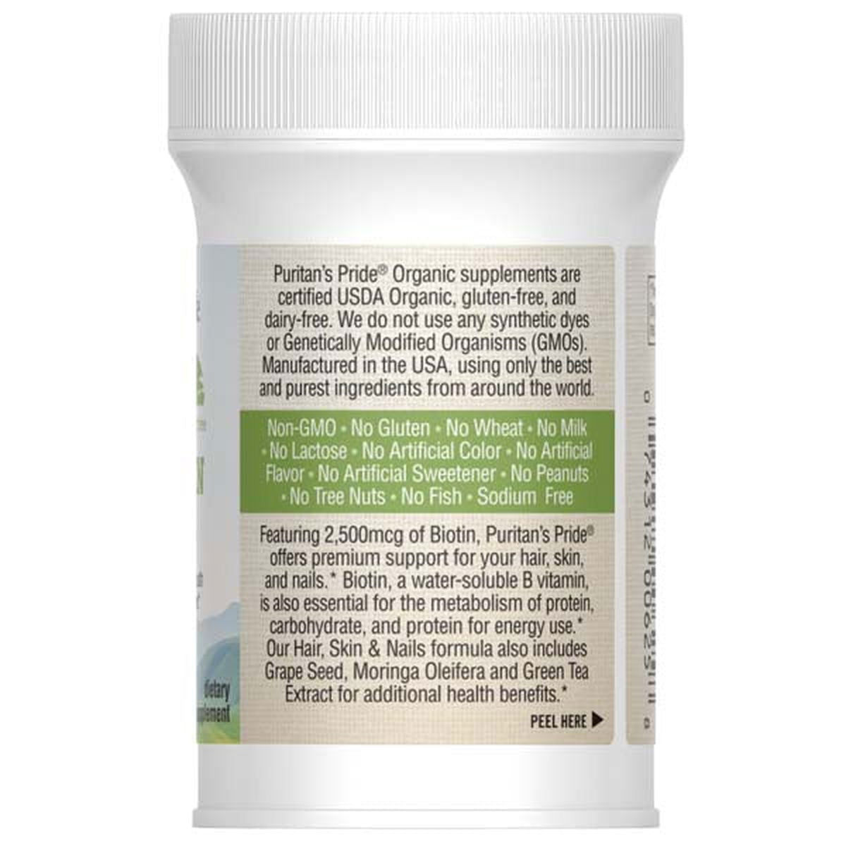 Puritan's Pride Organic Hair, Skin & Nails Supplement - 30 Ct