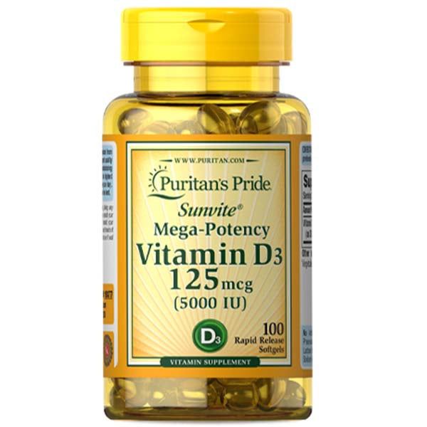 Puritan's Pride Vitamin D3 125 mcg (5000 IU), 100 Ct