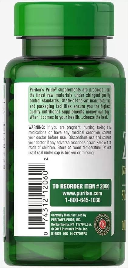 Puritan's Pride Zinc Gluconate 50mg 100Ct