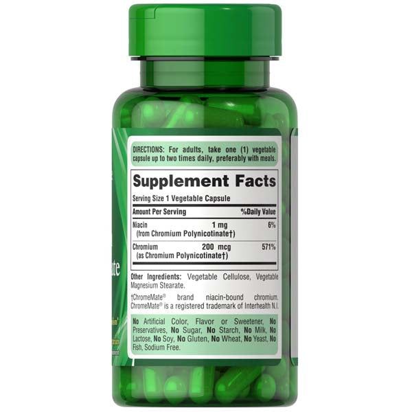 Puritan's Pride Chromium Polynicotinate 200mcg - 100 Tabs