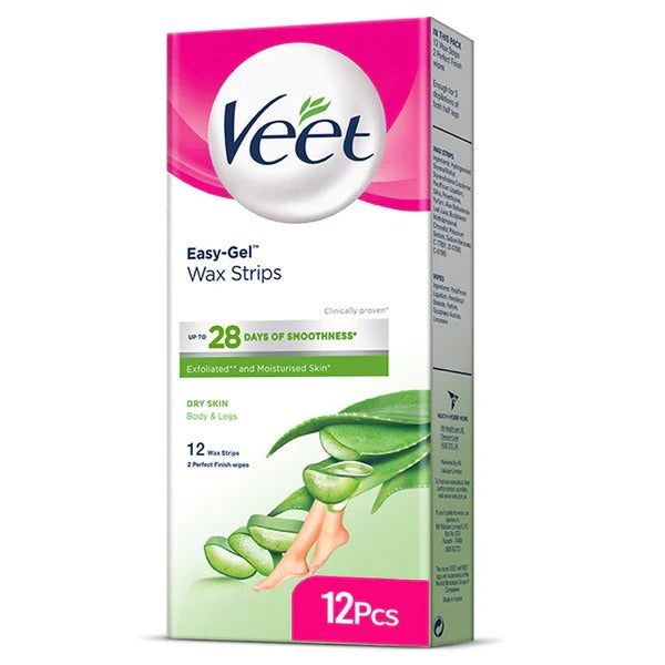 Veet Easy Gel Wax Strips for Dry Skin, 12 Ct