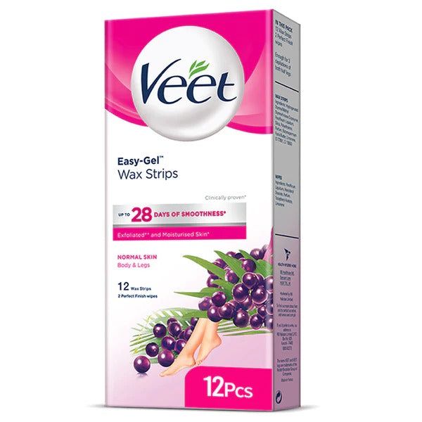 Veet Easy Gel Wax Strips for Normal Skin, 12 Ct